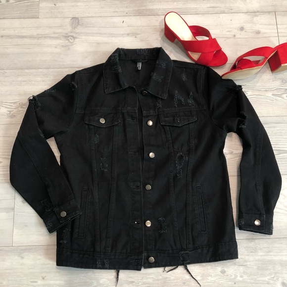 Black Distressed Denim Jacket 😎 - Picture 2 of 4